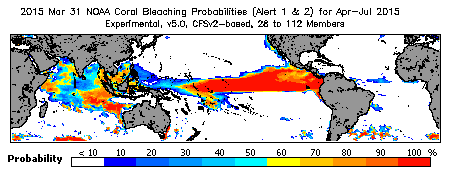 Current Bleaching Heat Stress Outlook Probability - Alert Levels 1 and 2