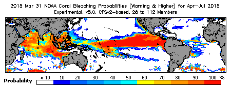 Current Bleaching Heat Stress Outlook Probability - Warning and higher