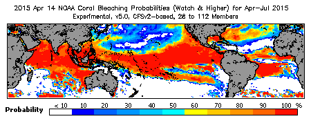 Current Bleaching Heat Stress Outlook Probability - Watch and higher