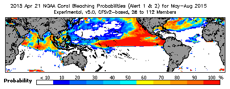 Current Bleaching Heat Stress Outlook Probability - Alert Levels 1 and 2