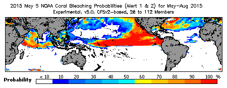 Current Bleaching Heat Stress Outlook Probability - Alert Levels 1 and 2