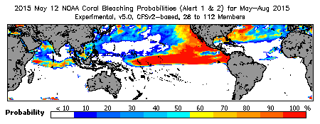 Current Bleaching Heat Stress Outlook Probability - Alert Levels 1 and 2