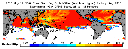 Current Bleaching Heat Stress Outlook Probability - Watch and higher