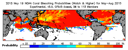 Current Bleaching Heat Stress Outlook Probability - Watch and higher