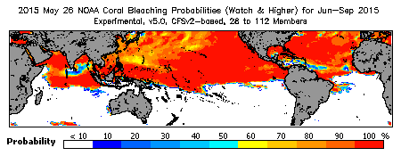 Current Bleaching Heat Stress Outlook Probability - Watch and higher