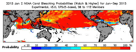 Current Bleaching Heat Stress Outlook Probability - Watch and higher