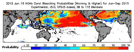 Current Bleaching Heat Stress Outlook Probability - Warning and higher