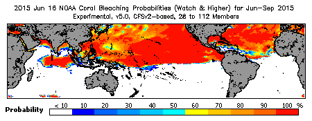 Current Bleaching Heat Stress Outlook Probability - Watch and higher