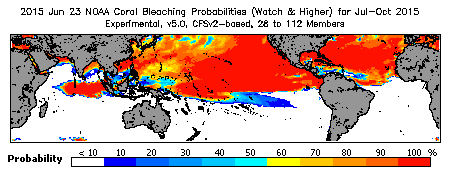 Current Bleaching Heat Stress Outlook Probability - Watch and higher