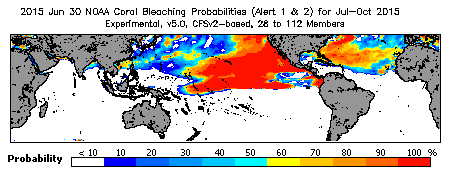 Current Bleaching Heat Stress Outlook Probability - Alert Levels 1 and 2