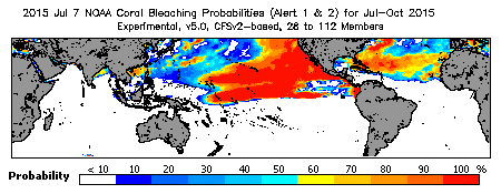 Current Bleaching Heat Stress Outlook Probability - Alert Levels 1 and 2