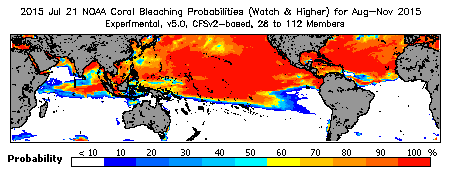 Current Bleaching Heat Stress Outlook Probability - Watch and higher