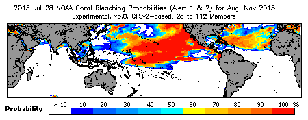 Current Bleaching Heat Stress Outlook Probability - Alert Levels 1 and 2