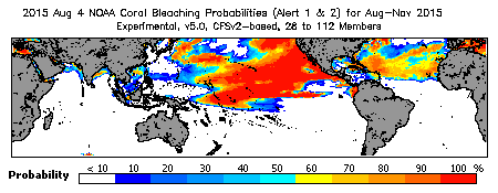 Current Bleaching Heat Stress Outlook Probability - Alert Levels 1 and 2