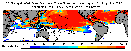 Current Bleaching Heat Stress Outlook Probability - Watch and higher