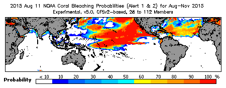 Current Bleaching Heat Stress Outlook Probability - Alert Levels 1 and 2