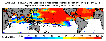 Current Bleaching Heat Stress Outlook Probability - Watch and higher