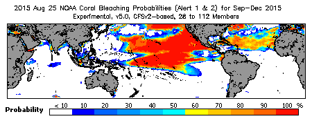 Current Bleaching Heat Stress Outlook Probability - Alert Levels 1 and 2