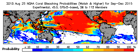 Current Bleaching Heat Stress Outlook Probability - Watch and higher