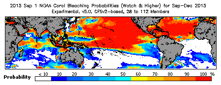 Current Bleaching Heat Stress Outlook Probability - Watch and higher