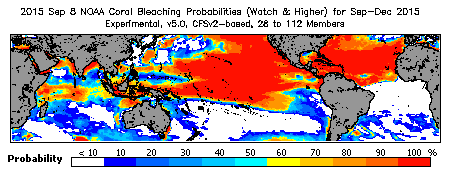 Current Bleaching Heat Stress Outlook Probability - Watch and higher