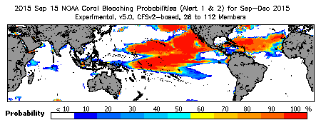 Current Bleaching Heat Stress Outlook Probability - Alert Levels 1 and 2