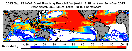 Current Bleaching Heat Stress Outlook Probability - Watch and higher