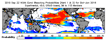 Current Bleaching Heat Stress Outlook Probability - Alert Levels 1 and 2