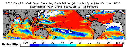 Current Bleaching Heat Stress Outlook Probability - Watch and higher