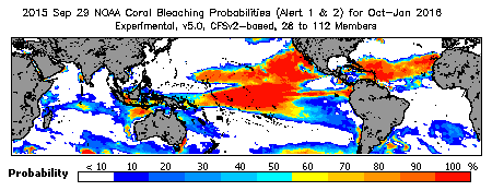 Current Bleaching Heat Stress Outlook Probability - Alert Levels 1 and 2