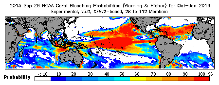 Current Bleaching Heat Stress Outlook Probability - Warning and higher