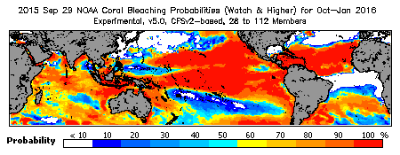 Current Bleaching Heat Stress Outlook Probability - Watch and higher