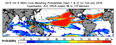 Current Bleaching Heat Stress Outlook Probability - Alert Levels 1 and 2