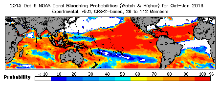 Current Bleaching Heat Stress Outlook Probability - Watch and higher