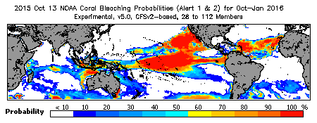 Current Bleaching Heat Stress Outlook Probability - Alert Levels 1 and 2