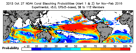 Current Bleaching Heat Stress Outlook Probability - Alert Levels 1 and 2