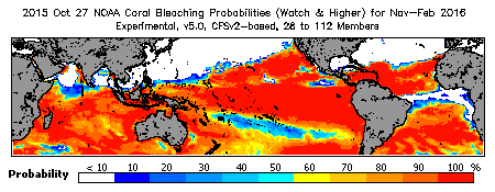 Current Bleaching Heat Stress Outlook Probability - Watch and higher