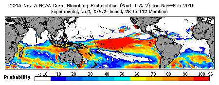 Current Bleaching Heat Stress Outlook Probability - Alert Levels 1 and 2