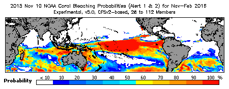 Current Bleaching Heat Stress Outlook Probability - Alert Levels 1 and 2