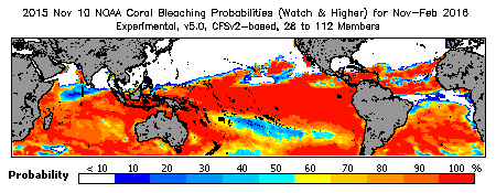 Current Bleaching Heat Stress Outlook Probability - Watch and higher