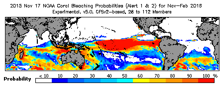 Current Bleaching Heat Stress Outlook Probability - Alert Levels 1 and 2