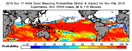 Current Bleaching Heat Stress Outlook Probability - Watch and higher