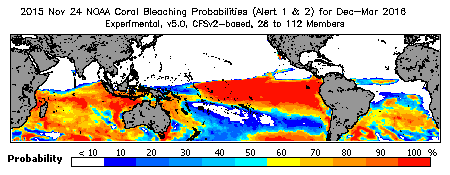 Current Bleaching Heat Stress Outlook Probability - Alert Levels 1 and 2