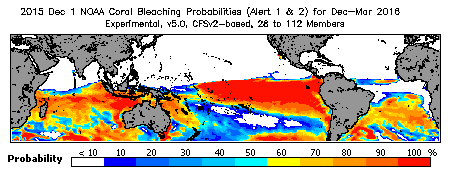 Current Bleaching Heat Stress Outlook Probability - Alert Levels 1 and 2