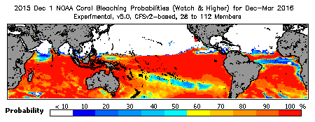 Current Bleaching Heat Stress Outlook Probability - Watch and higher