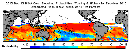 Current Bleaching Heat Stress Outlook Probability - Warning and higher