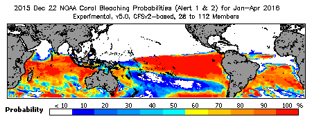 Current Bleaching Heat Stress Outlook Probability - Alert Levels 1 and 2