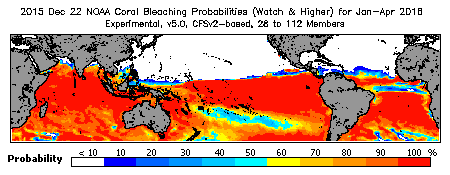 Current Bleaching Heat Stress Outlook Probability - Watch and higher