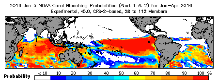 Current Bleaching Heat Stress Outlook Probability - Alert Levels 1 and 2