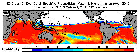 Current Bleaching Heat Stress Outlook Probability - Watch and higher